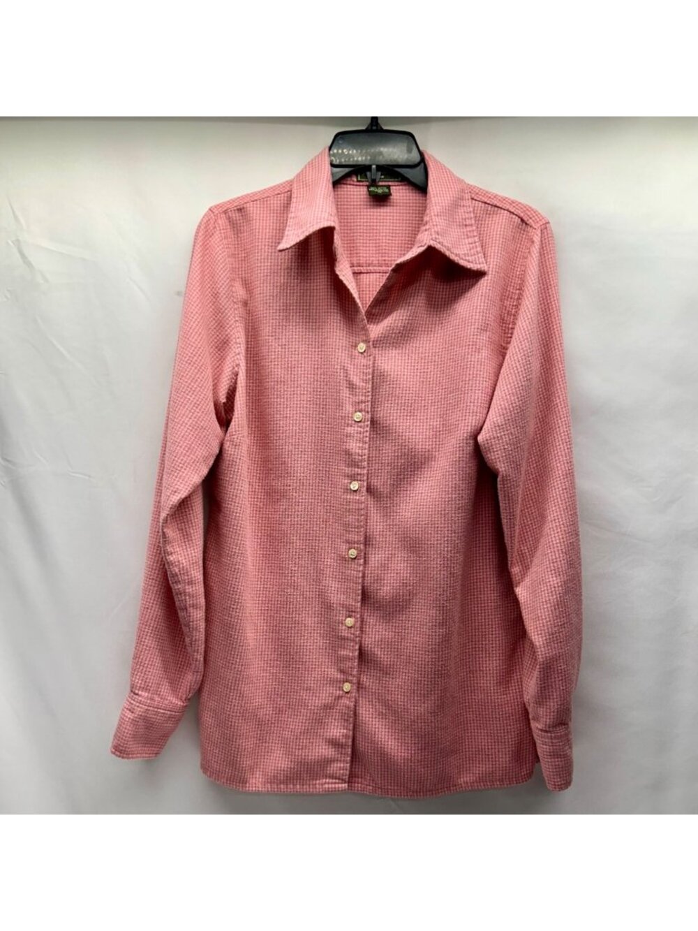 Eddie Bauer Tall M Women's Pink Gingham Button-Up Long Sleeve Cotton Flannel Shi